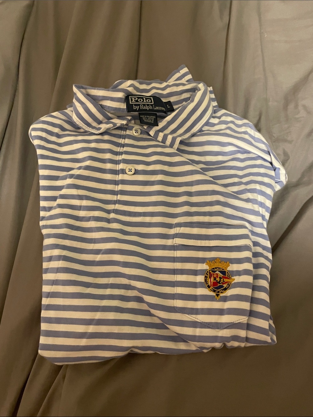 Polo by Ralph Lauren Men’s Blue & White Striped Polo with Crest